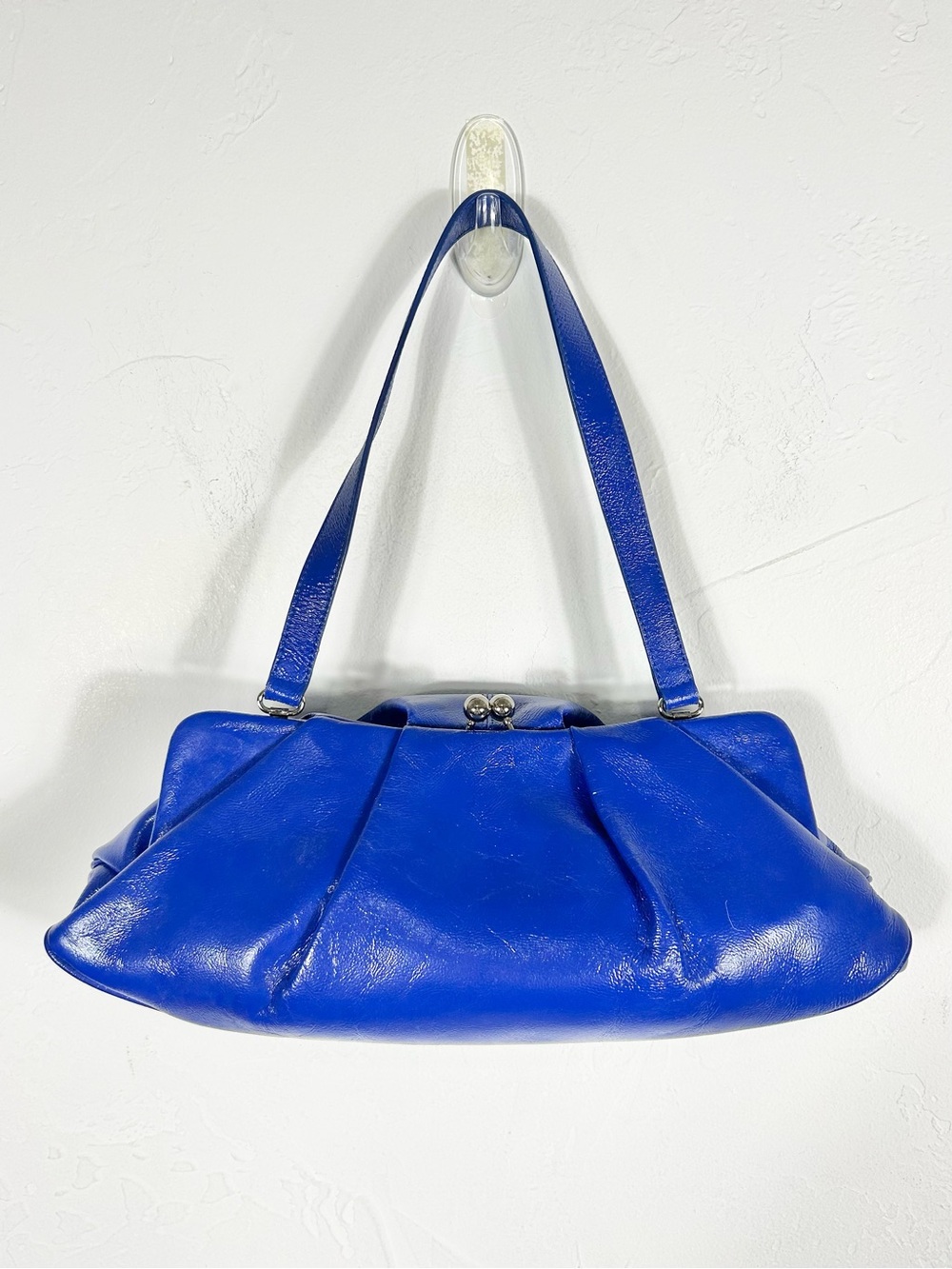 Vintage HOBO International Cobalt Blue Leather Kisslock Shoulder Bag